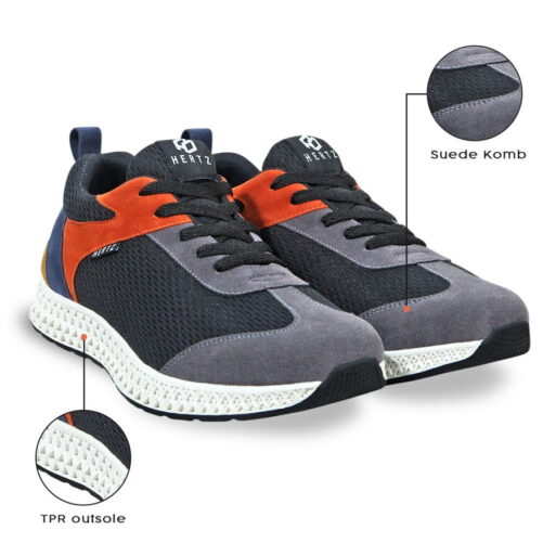 Sepatu Sneakers Pria H3341 Brand Hertz Sepatu Kets Olahraga Abu Hitam